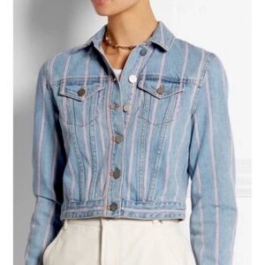 T BY ALEXANDER WANG • Blue/White/Red Striped Cropped Denim Jacket, 4